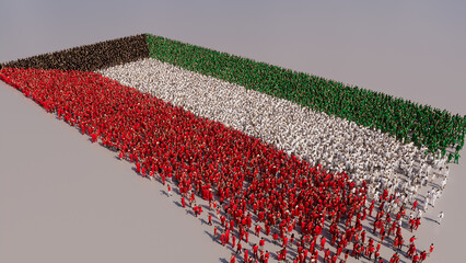 Aerial view of a Crowd of People, coming together to form the Flag of Kuwait. Kuwaiti Banner on White Background.