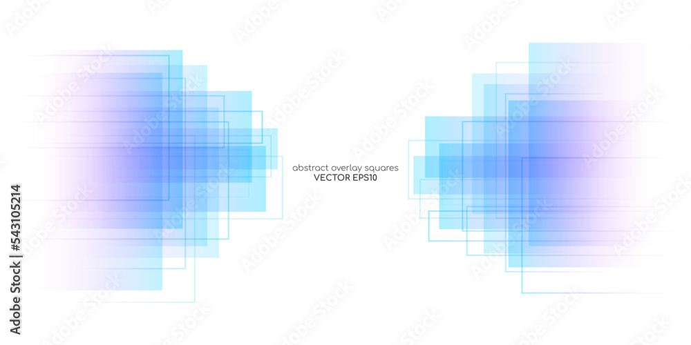 Poster Abstract geometric rectangle and lines transparent overlay by colorful purple blue gradient isolated on white background. Vector backdrop, banner in concept modern, technology, digital, science.