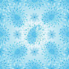 Winter vintage seamless pattern with paisley, snowflakes on a blue gradient background. Vector eps 10