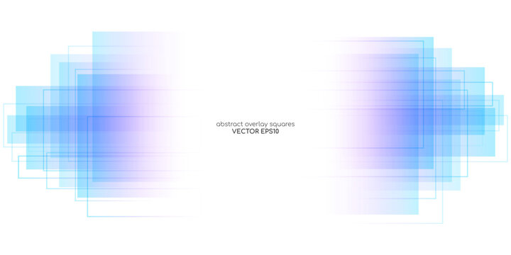 Abstract geometric rectangle and lines transparent overlay by colorful purple blue gradient isolated on white background. Vector backdrop, banner in concept modern, technology, digital, science.