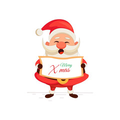Santa Claus with Merry Xmas banner vector isolated on white background. 