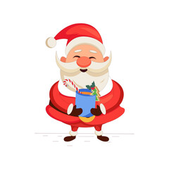 Santa Claus with gifts vector isolated on white background.