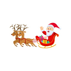 happy Santa Claus with his sleigh and reindeer vector isolated on white background. Christmas vector. Xmas vector. 
