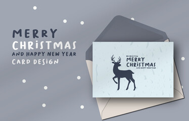 New Year greeting card design with snow and christmas tree