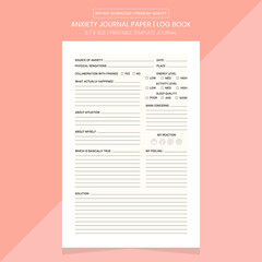 Anxiety Journal | Anxiety Log Book Diary Printable Template