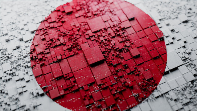 Flag of Japan rendered in a Futuristic 3D style. Japanese Innovation Concept. Tech Background.