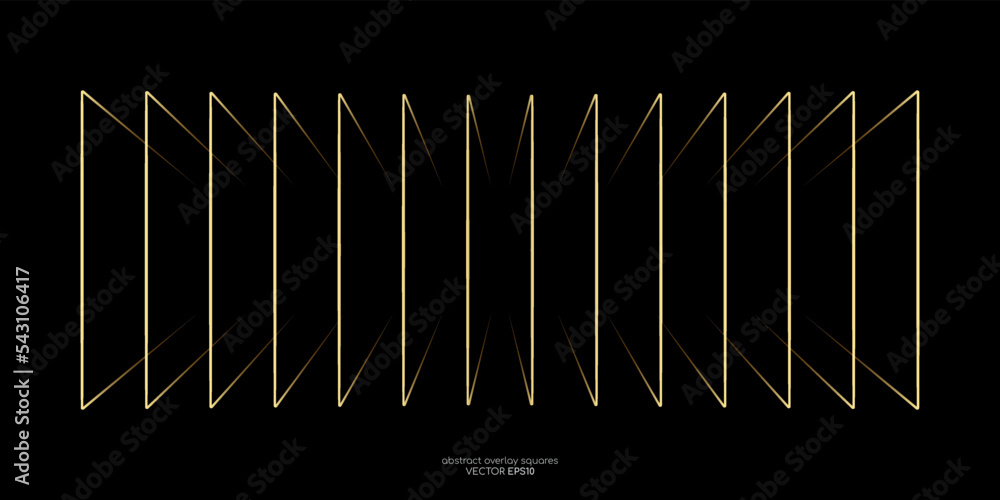 Aufkleber Abstract 3D perspective transparent rectangles line frame overlay pattern by gold gradient light on black background. Vector illustration in concept luxury, technology, modern.
