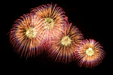 Close-up of colorful fireworks on a black background.