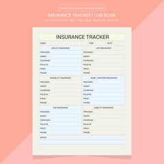 Insurance Tracker | Insurance Log Book Journal | Notebook Printable Template 
