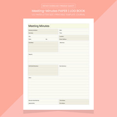 Meeting-Minutes Notebook | Meeting-Minutes Log Book  Journal Printable Template