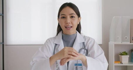 POV screen of young asia people or female doctor live speak talk look at camera work online clinic help patient on digital telehealth telemedicine smart care tele consult VoIP service app on computer. - Powered by Adobe