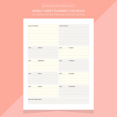 Weekly Happy Planner | Happy Planner Log Book Journal Printable Template