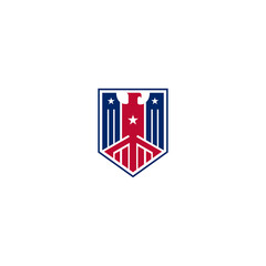 Eagle Logo abstract design vector template Shield shape. Falcon Hawk bird protect defense Logotype USA concept icon