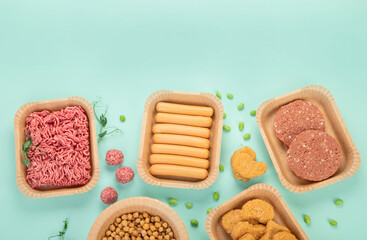Variety of plant based meat. Plant based vegetarian alternative meat products