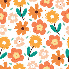 seamless pattern cartoon flower and leaves for textile, gift wrap paper