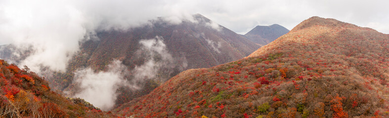 くじゅう黒岳天狗岩からの紅葉の景色
