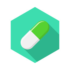 Green Pill Capsule, Medicine, vector mark symbols green style. Isolated icon.