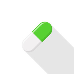 Green Pill Capsule, Medicine, vector mark symbols green style. Isolated icon.