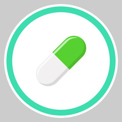 Green Pill Capsule, Medicine, vector mark symbols green style. Isolated icon.