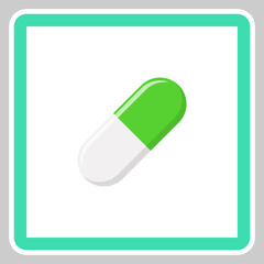 Green Pill Capsule, Medicine, vector mark symbols green style. Isolated icon.