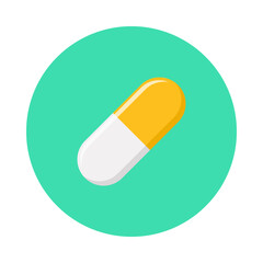 Yellow Pill Capsule, Medicine, vector mark symbols Yellow style. Isolated icon.