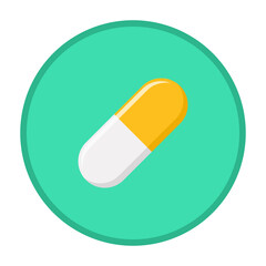 Yellow Pill Capsule, Medicine, vector mark symbols Yellow style. Isolated icon.