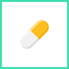 Yellow Pill Capsule, Medicine, vector mark symbols Yellow style. Isolated icon.