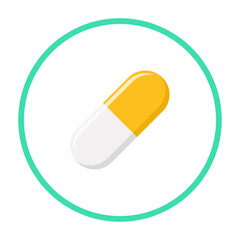 Yellow Pill Capsule, Medicine, vector mark symbols Yellow style. Isolated icon.