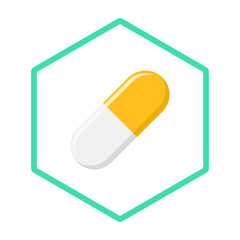 Yellow Pill Capsule, Medicine, vector mark symbols Yellow style. Isolated icon.