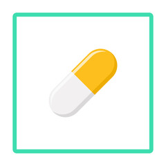 Yellow Pill Capsule, Medicine, vector mark symbols Yellow style. Isolated icon.