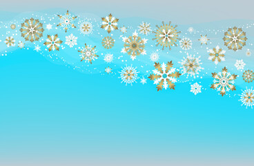 Obraz na płótnie Canvas Blue festive background for winter celebrations with golden snowflakes