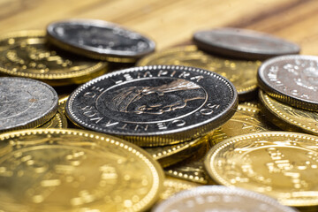 Macro photography of honduran cents with different denominations.