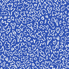 Graffiti fun background by felt pen. Inked scribble, vector seamless pattern. Hand drawn groovy elements by marker. Highlighter doodles.