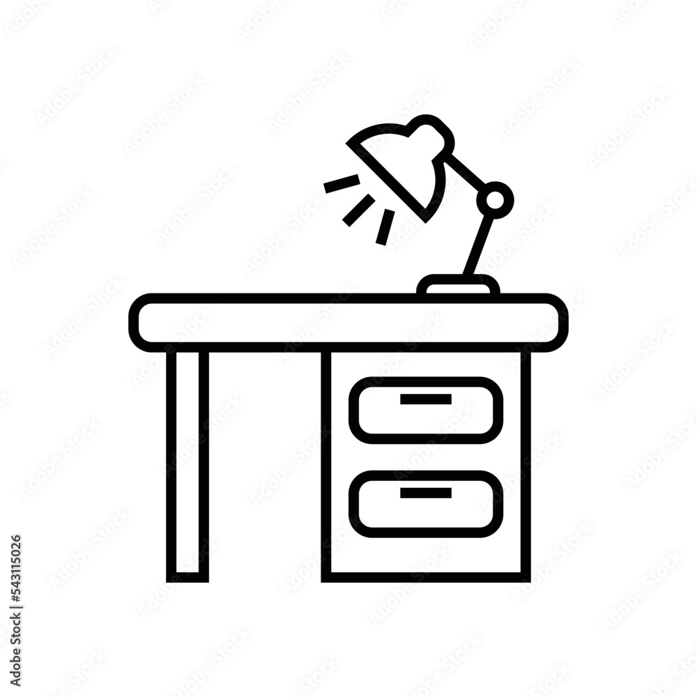 Poster work office table line icon vector graphic illustration