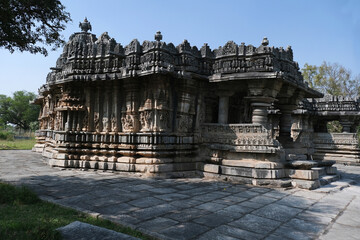 Nageshvara Chennakeshava Temple in the village of Mosale near Hassan city, Karnataka, India, One for Shiva, other for Vishnu, this pair is a set of highly ornamented stone temples.
