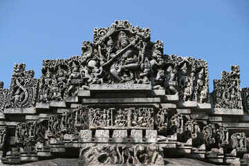 Nageshvara Chennakeshava Temple in the village of Mosale near Hassan city, Karnataka, India, One for Shiva, other for Vishnu, this pair is a set of highly ornamented stone temples.