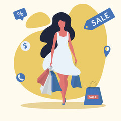 Womanl with shopping bags. Sale and black friday concept