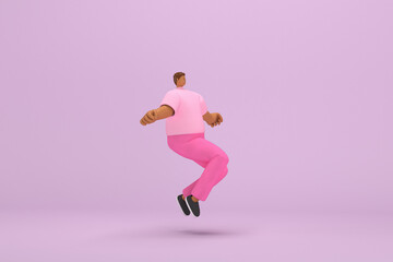 Fototapeta na wymiar The black man with pink clothes. He is jumping. 3d illustrator of cartoon character in acting.