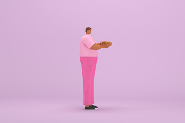 The black man with pink clothes.  He is expression  of body and hand when talking. 3d illustrator of cartoon character in acting.