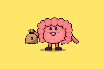 Cute cartoon Crazy rich Intestine with money bag shaped funny in modern design illustration