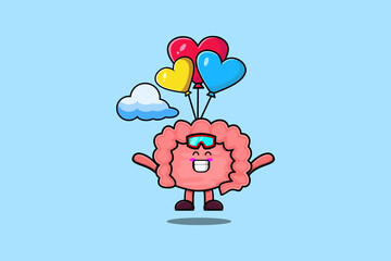 Cute cartoon Intestine mascot is skydiving with balloon and happy gesture cute modern style design 