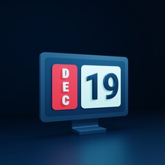 December Calendar Icon 3D Illustration with Desktop Monitor Date December 19