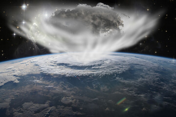 Ozone hole. Concept of air leakage from planet Earth to space. Elements of this image furnished by NASA.