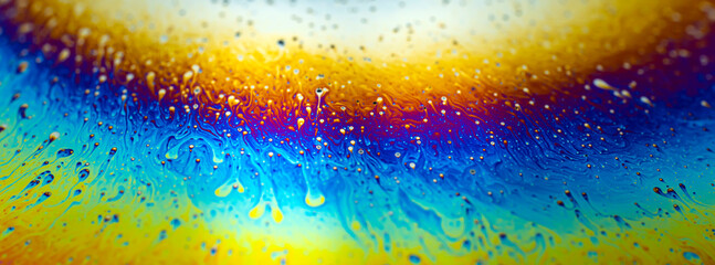 Photo of iridescent surface of soapy water. Space, halographic, psychedelic background for...