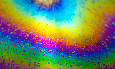 Photo of iridescent surface of soapy water. Space, halographic, psychedelic background for...