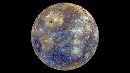 Planet Mercury surface details. View from the space.