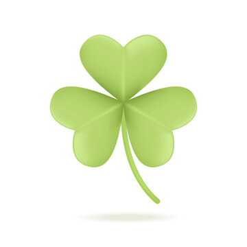 Green three leaf clover 3D icon. Spring plant shamrock as Irish symbol of freedom and independence 3D vector illustration on white background. Saint Patricks Day, nature, floral decoration concept
