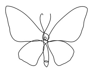 The illustrations and clipart. Continuous one-line drawing. A butterfly flying.