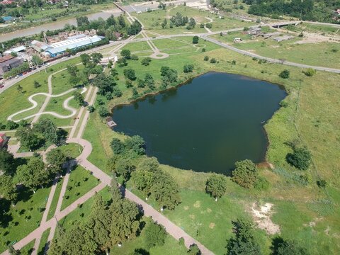 Aerial view of Parcul Magura Park in Targu Ocna, Romania