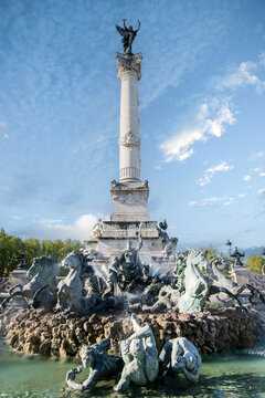 Nice summer view of the Monument aux Girondins from the esplanade des Quinconces in the city of Bordeaux in France